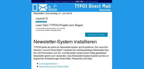 Live testen: Launch TYPO3 Direct Mail!